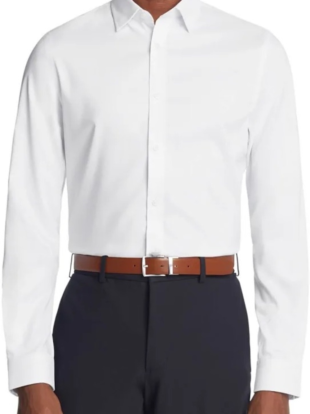 MICHAEL KORS Mens Airsoft Stretch Slim Fit White Dress Shirt